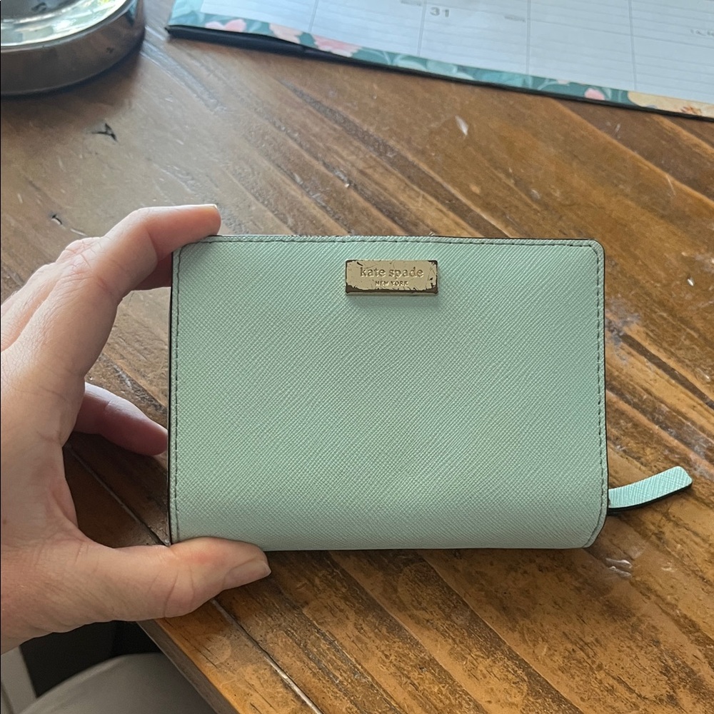 kate spade Mint Green Saffiano Leather Zip Wallet